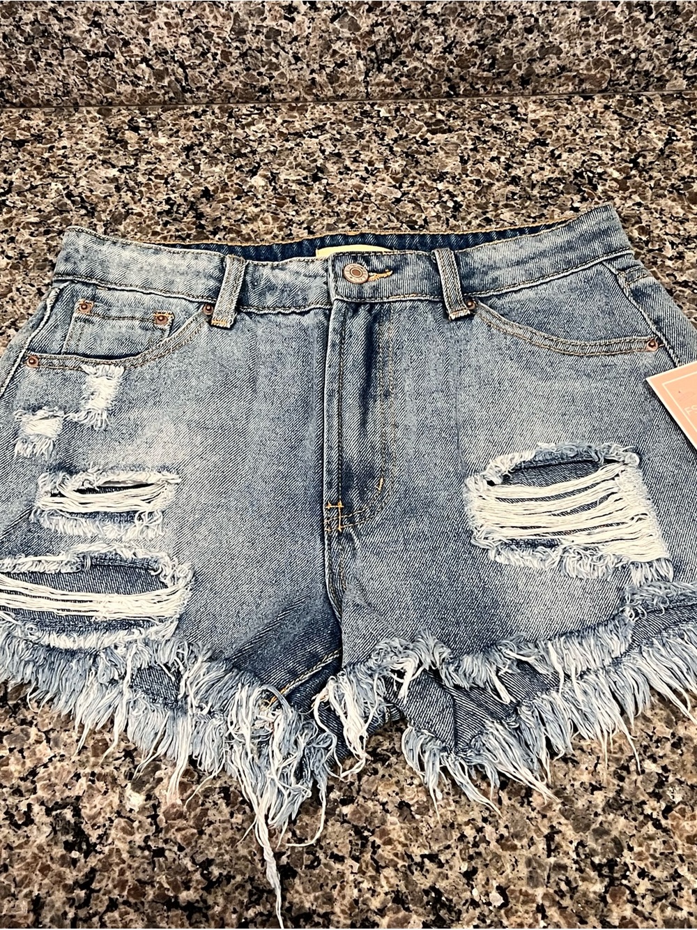 Light Blue Distressed Frayed Hem Women's Denim Shorts